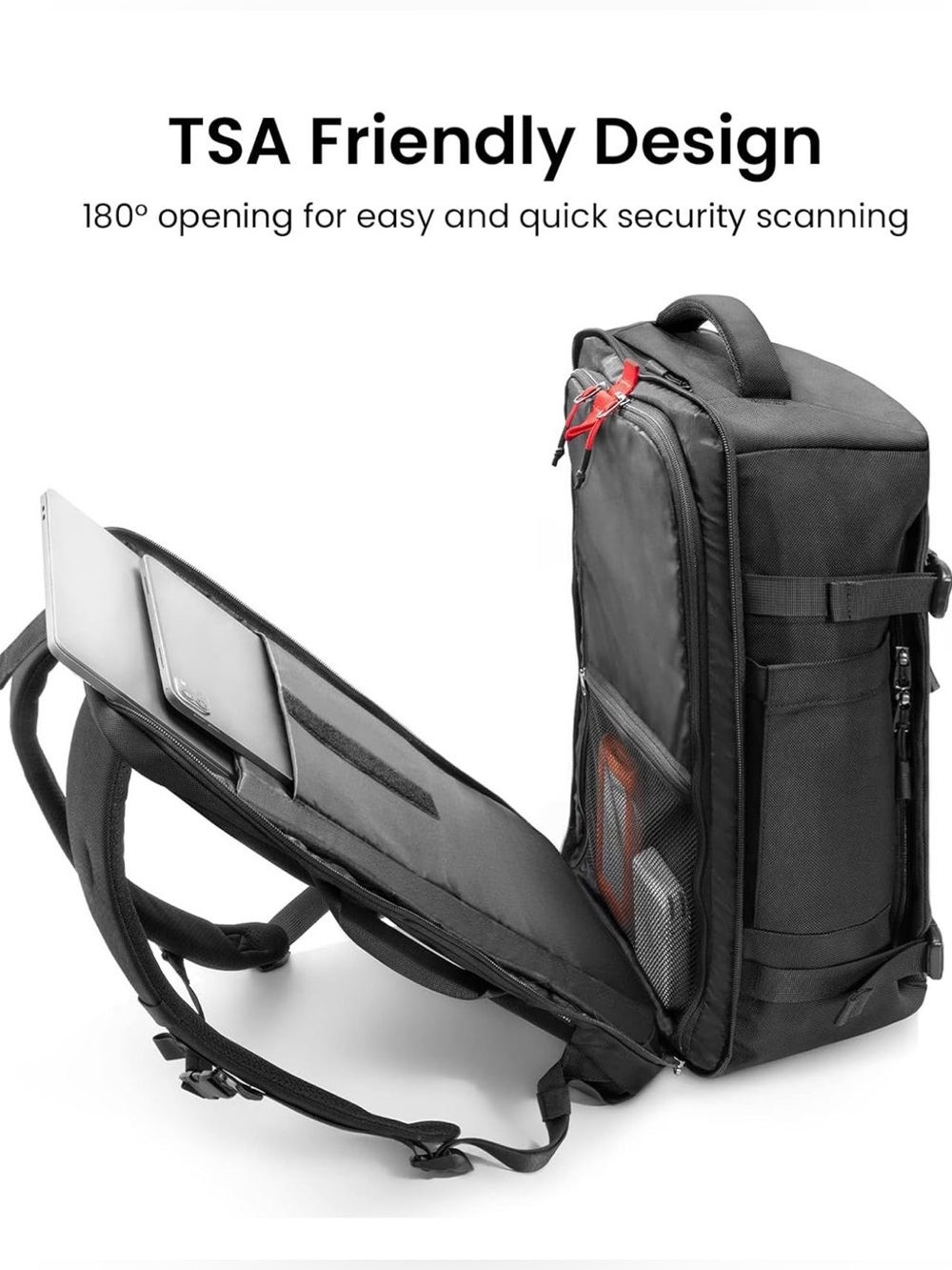 tomtoc Travel Backpack 40L, TSA Carry On Bag Flight Approved, Black - Picture 9 of 10